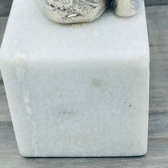 Modern Style Statue of Silver Metal Seated Human Figure Upon Marble Cube Bookend - Picture 7 of 11